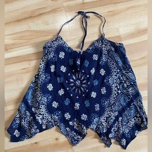 Boho handkerchief Halter Sheer Tank Top Juniors Sz L